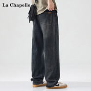拉夏貝爾（La Chapelle）新款牛仔褲男款寬松闊腿潮牌秋季男士美式復古直筒長(cháng)褲子 水泥灰 33
