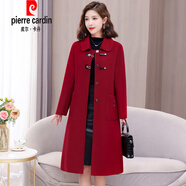 皮爾卡丹（pierre cardin）中年時尚雙面毛衣大衣女中長款2025新款秋季收腰顯瘦媽|媽毛呢外 紅色 【收藏加購】贈 5XL 建議150-170斤