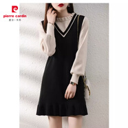 皮爾卡丹（PIERRE CARDIN）小個(gè)子2025秋冬新款時(shí)尚減齡寬松遮肚子顯瘦針織長袖毛線連衣裙女 黑色 S 今年流行款式