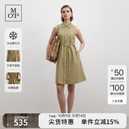 Marc O'Polo/MOP 2025夏季新款無(wú)袖連衣裙女氣質(zhì)休閑寬松襯衫領(lǐng)裙子收腰顯瘦 淺綠420 S
