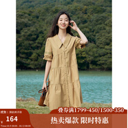 茵曼（INMAN）2025夏女新款田園娃娃裙切爾西領(lǐng)泡泡袖A字連衣裙 深褐色 -18525990 S