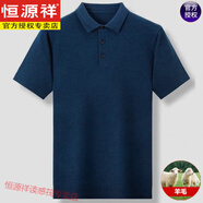 恒源祥【100精紡羊毛衫】綿羊毛男士高檔短袖夏季薄款T恤 蘭夾花色(BXS666) M (【建議100-115斤】)