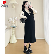 皮爾卡丹（pierre cardin）孕婦針織連衣裙春秋2025新款粉色毛衣裙打底長(cháng)裙女修身假兩件 黑色 M 建議108斤內