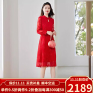 歐迪鳥(niǎo)（ODYBIRD）真絲連衣裙喜媽媽婚宴旗袍禮服新娘敬酒服復(fù)古2025桑蠶絲刺繡裙子 紅色 L