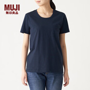 無(wú)印良品 MUJI 女式 粗細不均棉線(xiàn)天竺編織 圓領(lǐng)短袖T恤 BBA13A0S 海軍藍 M