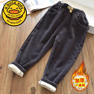 G.duck女童加絨褲子秋冬款外穿棉褲加厚燈芯絨寶寶薄絨一體絨兒童條絨褲 黑色 140 （參考年齡9-10歲）