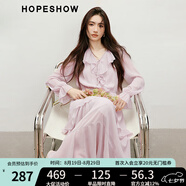 紅袖甜美垂感連衣裙2025春季新款女裝波西米亞風(fēng)收腰木耳邊領(lǐng)雪紡長(cháng)裙 煙霧粉181 M