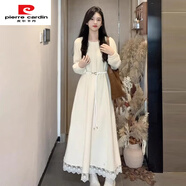 皮爾卡丹感白色法式連衣裙子女早秋季2025新款秋冬配大衣內搭打底長(cháng)裙 米白色送腰帶今年流行/簡(jiǎn)單大方 S 40/45kg