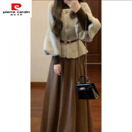 皮爾卡丹（pierre cardin）大碼女裝秋冬小香風(fēng)收腰外套+高領(lǐng)針織衫+高腰半身裙顯瘦三件套女 外套+半身裙+針織衫【優(yōu)惠三件套】 M 【建議95-105斤】
