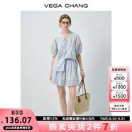 VEGA CHANG時(shí)尚套裝女2025新款夏季民族風(fēng)刺繡小衫半身裙兩件套裙 baby藍（下裝） L