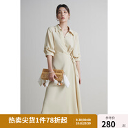 獨束大碼女裝圍裹式氣質(zhì)V翻領(lǐng)連衣裙夏季新款微胖mm收腰顯瘦A字裙 卵石玉 2XL (尺碼：4)