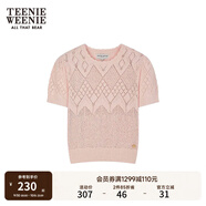 Teenie Weenie小熊春夏鏤空鉤花泡泡袖套頭短款時(shí)髦毛衣針織衫女裝 粉色 S 160