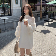 錦結思白色慵懶風(fēng)毛衣女秋冬馬海毛針織裙連衣裙毛衣裙海馬毛內搭打底裙 米白-長(cháng)款 S