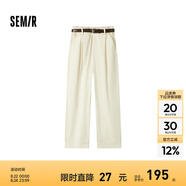 Semir[商場(chǎng)同款]森馬休閑褲女卷邊七分褲顯瘦秋2024新款純棉闊腿褲百搭 米白10301 170/74A/XL
