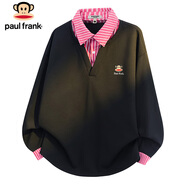 大嘴猴（paul frank）長袖t恤男春秋季假兩件拼接衛(wèi)衣男寬松翻領(lǐng)情侶裝外套 黑色 XL