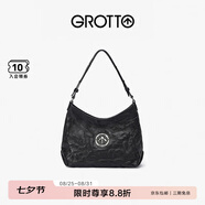 GROTTO個樂經典黑石hobo包大小號植鞣綿羊皮腋下單肩斜挎軟包七夕禮物 經典黑 銀標S