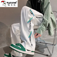 啄木鳥(niǎo)休閑褲男2025秋冬潮流寬松直筒闊腿褲男寬松百搭青少年秋季褲子男 白色常規 XL 建議120-145斤