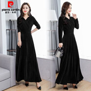 皮爾卡丹（pierre cardin）2025春秋冬新款金絲絨連衣裙女長(cháng)袖高端氣質(zhì)長(cháng)裙洋氣高貴絲絨裙 黑色 XL (建議 120-130斤)