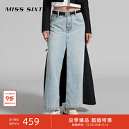 MISS SIXTY半身裙牛仔裙女開叉設(shè)計(jì)拼接性感個(gè)性長(zhǎng)裙歐美高街風(fēng) 中藍(lán) S