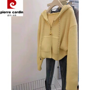 皮爾卡丹（pierre cardin）氣質(zhì)休閑連帽加厚短款開(kāi)衫2025秋冬新款韓版淑女風(fēng)顯瘦上衣針織衫 奶黃色 均碼
