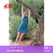 H&M女裝連衣裙2025秋季新款牛仔刺繡露背短款設(shè)計感碎花裙1282227 淺牛仔藍/雛菊（ 正常效果建議拍大一碼） XS 155/80