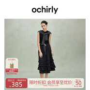 歐時力OCHIRLY 假兩件羊毛無袖毛織連衣裙荷葉邊傘裙女2025夏新款 黑色 S