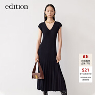edition女V領(lǐng)中長(zhǎng)款毛針織收腰無(wú)袖連衣裙百褶裙 黑色 L 170