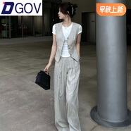 DGOV小香風(fēng)職業(yè)套裝女2025夏季新款灰色馬甲T恤女闊腿褲三件套裝女 馬甲+白T恤+褲子 【三件套】 S