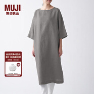 無印良品 MUJI 女式 法國(guó)亞麻水洗 七分袖連衣裙 412688 BCL06C1S 卡其米色 M
