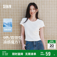森馬（Semir）短袖t恤女短款修身圓領(lǐng)內(nèi)搭25夏涼感收腰V領(lǐng)上衣辣妹109325100006