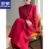 羅蒙（ROMON）2025秋冬新款半高領(lǐng)羊毛針織連衣裙女長(cháng)款過(guò)膝大擺羊絨針織毛衣裙 酒紅色【專(zhuān)柜品質(zhì)】 2XL 建議120-130斤