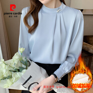 皮爾卡丹（pierre cardin）加絨緞面襯衫女長袖洋氣釘珠打底衫2025秋冬設計感小眾雪紡衫襯衣 灰色加絨 S