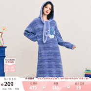 兩三事糖果夢(mèng)鄉 2024冬季新款趣味貼布繡可拆帽子漸變色毛衣裙連衣裙 藍色 L