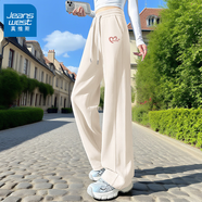 真維斯（Jeanswest）直筒闊腿褲女簡(jiǎn)約百搭休閑褲2025新款春秋季高腰顯瘦分割運動(dòng)褲 米色 粉色涂鴉_K XL