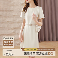 尚都比拉設計感拼接連衣裙夏季高級感氣質(zhì)百褶裙小個(gè)子中長(cháng)裙子 杏色 XL