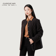 哥弟（GIRDEAR）復古格紋新中式圓領(lǐng)氣質(zhì)菱形絎縫棉服外套 1400742  霧面黑 M 3碼