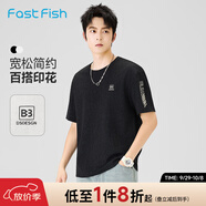 快魚(yú)字母印花圓領(lǐng)T恤男2025新款寬松休閑簡(jiǎn)約百搭短袖夏季打底衫 黑色 XL