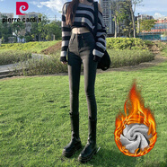 皮爾卡丹（pierrecardin）小腳牛仔褲女秋冬黑色韓版提臀高腰彈力緊身靴褲百搭九分鉛筆褲子 黑灰色[加絨] 加厚 25