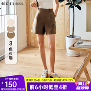 Olrain法式高級穿搭咖色休閑褲女夏季高腰直筒短款闊腿褲 咖色 XL