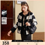 三彩冬款格紋雙面呢大衣短款香風毛邊圓領(lǐng)毛呢外套優(yōu)雅女 黑白格紋 L 165/88A