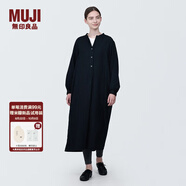 無(wú)印良品（MUJI）女式 木棉混雙層紗織長(cháng)袖連衣裙長(cháng)裙裙子襯衫裙 BC2IOC4S 黑色 S 155/80A