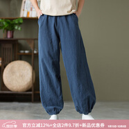 娟的絹春季棉麻禪意茶服寬松瑜伽復古純色中國風(fēng)女燈籠褲長(cháng)褲休閑女褲 藏藍 L 身高168cm以上