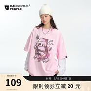 Dangerous people薛之謙dsp趣味手繪涂鴉休閑情侶百搭圓領(lǐng)短袖T恤 粉色 M