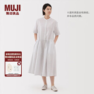 無(wú)印良品（MUJI）女式 漢麻 棉 短袖連衣裙 女裝裙子25年夏季寬松透氣長(cháng)裙BC2MJC5S 米白色條紋 XL （165/92A）