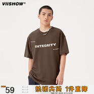 viishow男士t恤短袖新款夏季港風潮流情侶裝半袖體恤純棉上衣 深咖啡 2XL