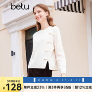 百圖betu女裝秋冬新款毛衣圓領(lǐng)扭繩開叉設(shè)計(jì)新中式毛衣女2310D06 米白 M