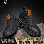 西域駱駝（VANCAMEL）馬丁靴男高幫英倫工裝雪地靴子防水耐磨皮靴冬季加絨保暖棉鞋男鞋 全黑(四季款)/官方店旗艦新品 39
