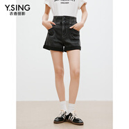 衣香麗影高腰白色牛仔短褲女2025年夏裝新款顯高顯瘦A字直筒褲子 黑色 M