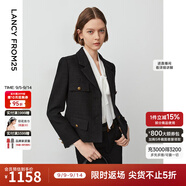 朗姿法式工裝風(fēng)口袋復(fù)古小香風(fēng)夾克短外套長袖上衣春季新款 黑色4 M