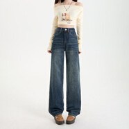 木果果木2025秋季新款潮酷百搭寬松直筒褲高腰顯瘦垂感牛仔褲女 魯士藍（長(cháng)褲） S